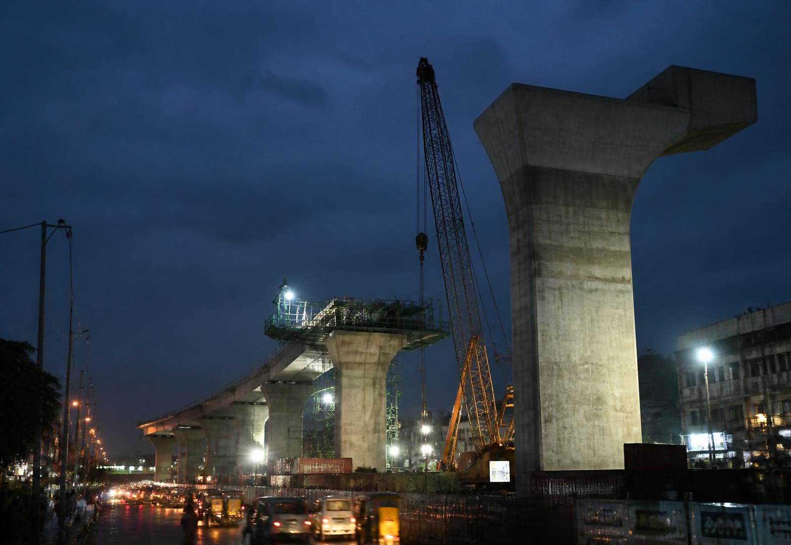 Metro viaduct civil works at dusk